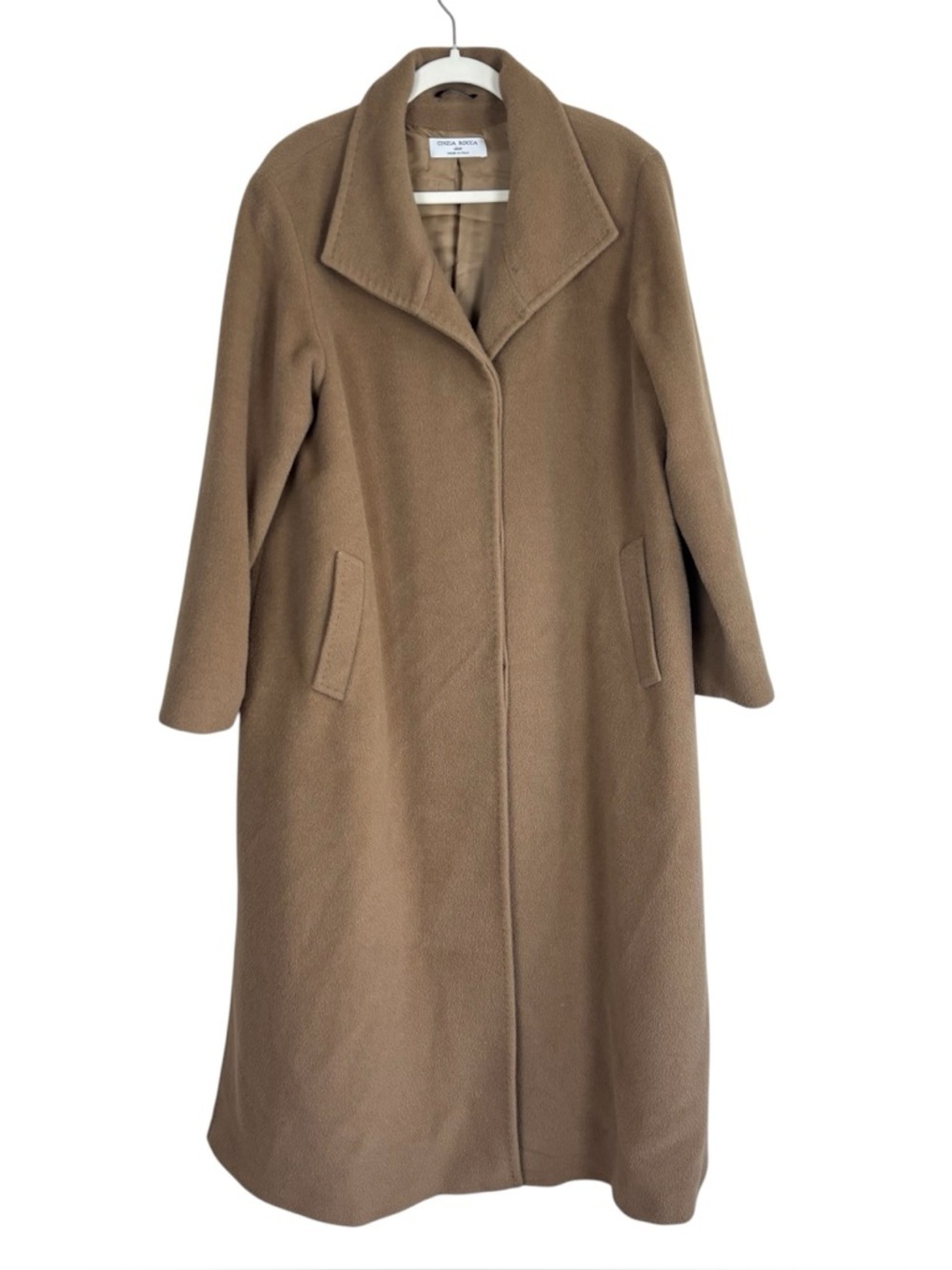 Cinzia Rocca Long Coat Baby Alpaca & Wool Women’s Size US 12 Brown Pockets